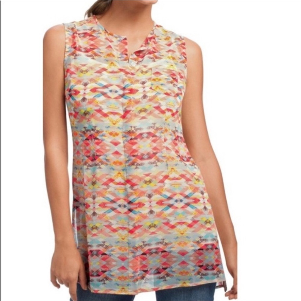 CAbi Aztec Avery Sheer Tunic Tank Top Size Small